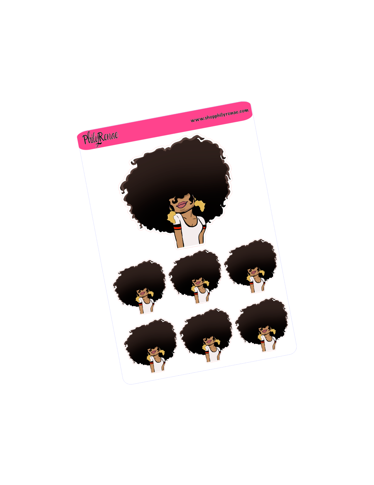 Big Hair doll wearing Africa shaped earrings Sticker Sheet