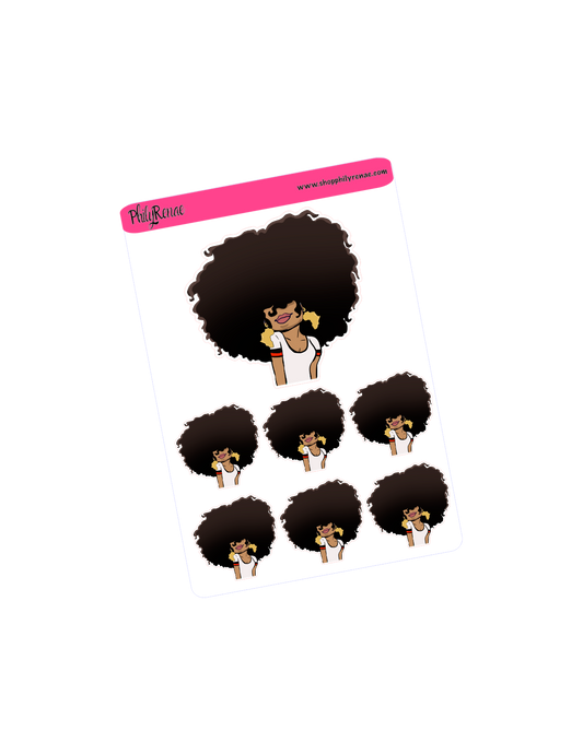 Big Hair doll wearing Africa shaped earrings Sticker Sheet