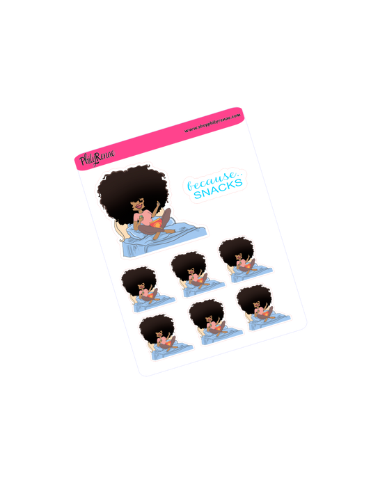 Big Hair doll eating snacks Sticker Sheet