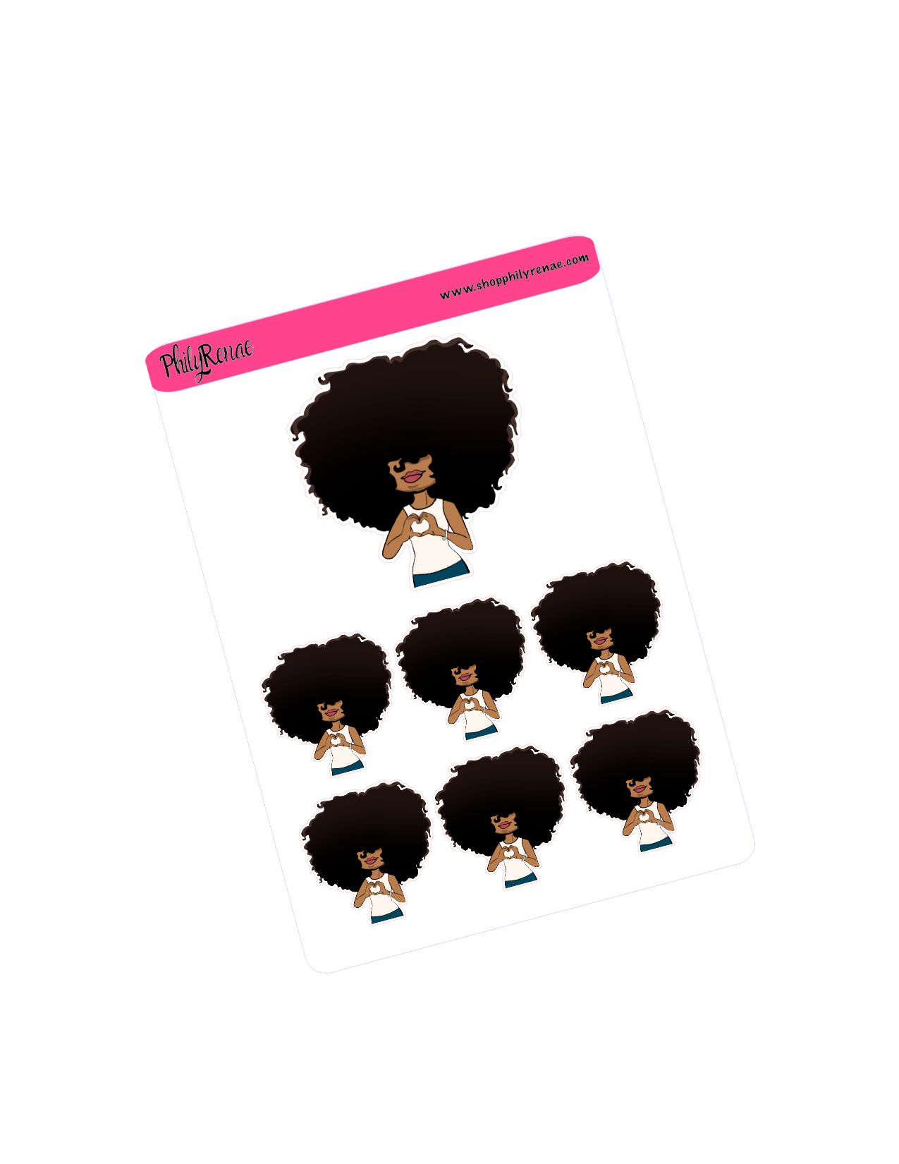 Big Hair doll heart hands Sticker Sheet