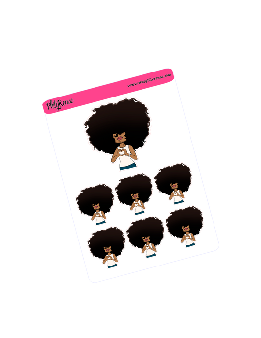 Big Hair doll heart hands Sticker Sheet