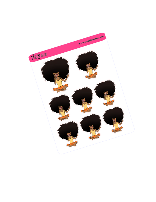 Big Hair doll wine & meditation Sticker Sheet